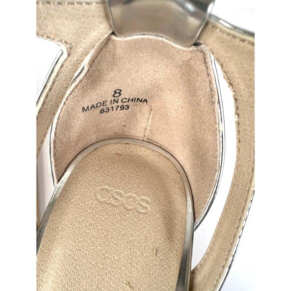 ASOS Size 8 Silver Shiny 3 Inch Ankle Strap Heels Open Toe - Picture 7 of 16